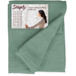 Paire de rideaux en verre modernes SIMPLY Green - tissu polyester boucl&eacute; semi-transparent, ourlet tunnel LA PAIRE (2 RIDEAUX) CM. 80X150