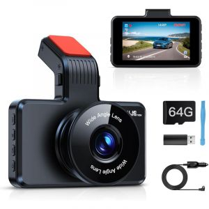 Dashcam Voiture Avant avec Carte SD 64G, 1080P FHD 3' Caméra Embarquée Voiture, Dashcam Auto avec Grand Angle 170°, Vision Nocturne, WDR,