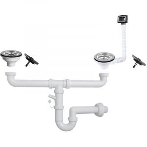 Toscohome - Siphon quartz 2 voies pour &eacute;vier 1'1/2 avec bonde &eacute;co et grille de trop-plein rectangulaire en acier inoxydable - SifoneQUA