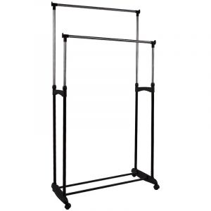 Portant &agrave; v&ecirc;tements ,Penderie m&eacute;tallique,Hauteur r&eacute;glable, Mobile,Double Tringle &agrave; v&ecirc;tements, m&eacute;tal/Plastique
