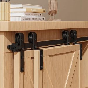 244cm Mini Rail Rorte Coulissante Double Kit Rail Coulissant Roulette Système Interieur pour Bypass Double Porte Coulissante Placard (Pas de Portes,