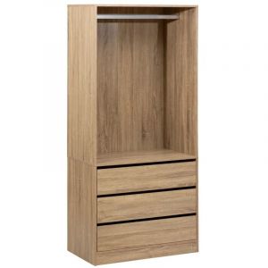 Dressing penderie avec 3 tiroirs en bois coloris naturel - Longueur 80 x Profondeur 48 x Hauteur 180 cm