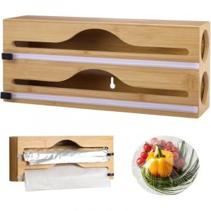 Distributeur Papier Aluminium et Film Distributeur Film Alimentaire 33x14x7cm Distributeur de Film Plastique Film Coupe-Capsule pour Tiroir de Cuisine