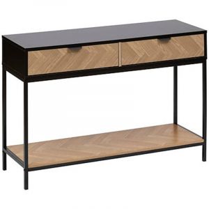 Console, meuble de console avec 2 tiroirs en bois coloris marron, noir - Longueur 110 x Profondeur 35 x Hauteur 75 cm