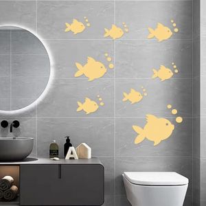 3D Sticker Mural Acrylique Poisson et Bulles, Amovibles Autocollants, Bricolage Autocollant D&eacute;cor &agrave; la Maison, Autocollants Miroir pour Chambre Salon