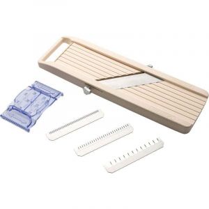 Trancheuse Mandoline Japonaise 3 Lames Inox Coupe L&eacute;gumes &Eacute;plucheur Blanc Cass&eacute; Ortviai