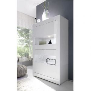 Homemania - Vitrine - basico - 4 portes - Blanc laqué brillant - 101 x 42 x 161 cm