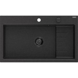 Mexen - Omar &eacute;vier en granit 1-cuve 800 x 480 mm, noir/argent m&eacute;tallis&eacute;, siphon noir - 6520801005-73-B