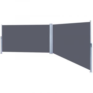 Double Paravent Brise Vue Occultant Gris Rétractable Auvent Latéral 180x600cm - Gris - Hengda