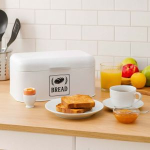 Boite a pain retro en metal avec couvercle et poignee