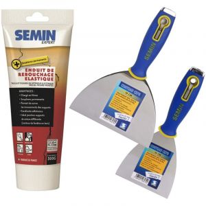 Enduit de rebouchage élastique Semin base de fibre de verre pour fissures vivantes, intérieur/extérieur - tube de 300 g, un couteau à enduire - 10 cm