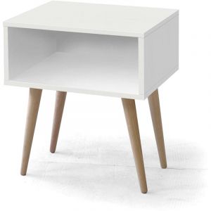 Miroytengo - Table de chevet moderne Yao en blanc et h&ecirc;tre pour chambre &agrave; coucher 43x50x35 cm