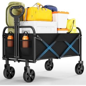 Chariot de Jardin Pliable, Chariot de Transport de Plage 220 l Charge Max 172KG avec Roues, Porte-Boissons, Chariot de Sport Robuste pour Camping,
