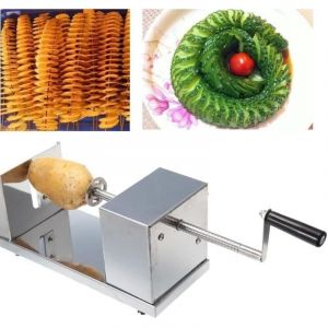 Coupe-pommes de terre en spirale en acier inoxydable avec poign&eacute;e antid&eacute;rapante et pieds antid&eacute;rapants pour fruits, pommes de terre, chips tornado,