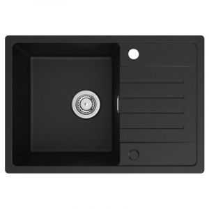 Cecipa - Evier Noir en Granit, Evier Cuisine 1 Bac avec Egouttoir 65 x 45 cm, Lavabo Cuisine 1 bac, Évier Cuisine Installation Réversible, avec