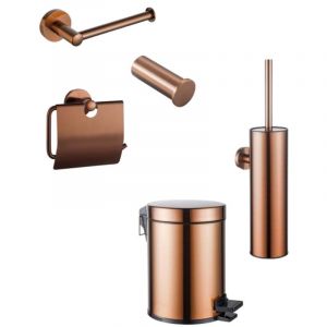 FugaFlow Eccelente Ensemble d&rsquo;accessoires WC 5 pi&egrave;ces - porte-rouleau de papier toilette - porte-rouleau de r&eacute;serve - porte-brosse WC - crochet