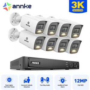 Kit de Vid&eacute;osurveillance Exterieure 8CH nvr 8&times;Cam&eacute;ras Intelligente Double Lumi&egrave;re Vision Nocturne, Audio 2 Voies,D&eacute;tection Mouvement,Kit Cam&eacute;ra poe
