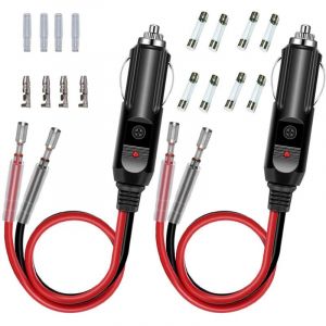 Memkey - 2 Pcs Adaptateur Mâle pour Allume-Cigare avec Câble d'alimentation 16 awg 12V/24V Universel, pour onduleur de Voiture, Pompe à air, Tasse