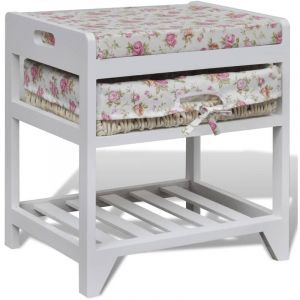 Banc de rangement avec étagère à chaussures et panier Paulownia