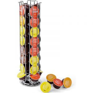 Support &agrave; Capsules &agrave; Caf&eacute; Argent, Porte Capsules Distributeur Pr&eacute;sentoir Rotatif pour 24 Capsules Dolce Gusto, Supports Rangement, 360 Degr&eacute;s Rotable
