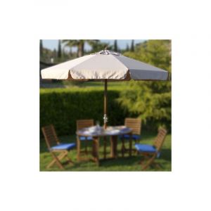 Parasol Island en bois 300cm dessus polyester couleur e'cru manivelle salon de jardin piscine