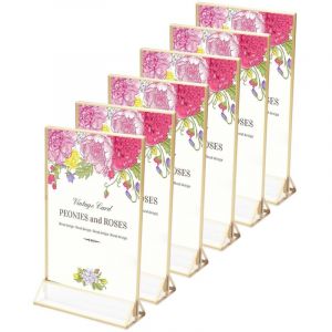 6 Pi&egrave;ces Or Porte Affiche, Acrylique Porte Menu Restaurant, Double Face Porte Nom Table, Porte Photo Sur Pied pour Cadres Photo, Menus, pour F&ecirc;te de