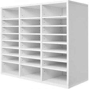 Mophorn Organiseur de litt&eacute;rature- Bo&icirc;te aux lettres de bureau &agrave; 24 compartiments avec &eacute;tag&egrave;res r&eacute;glables. Trieur de bo&icirc;tes aux lettres en bois blanc