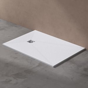 doporro Receveur de Douche &agrave; Carreler &agrave; Poser en Solid Surface Bac &agrave; Douche Rectangulaire Antiglisse Blanc Design Geoma09 100x140x3cm