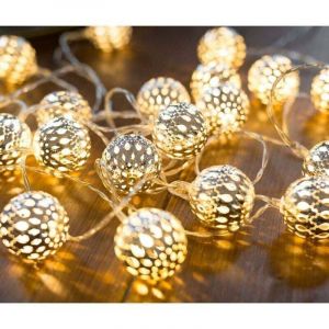 Guirlande lumineuse LED – Longueur totale 3M 20 LED blanc chaud Guirlande lumineuse Boules argentées style oriental marocain – Pas de changement de