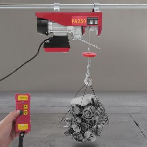 Treuil &eacute;lectrique &agrave; c&acirc;ble, 125 kg &agrave; 250 kg, hauteur de levage 12 m, treuil &agrave; c&acirc;ble motoris&eacute;, 550 W, poulie &agrave; moteur en cuivre, vitesse de levage 10