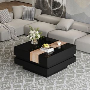 Table basse noire- table basse relevable - en MDF brillant noir - 70x70x39 cm