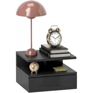 Commode Murale Moderne pour Chambre, Table de Chevet Suspendue avec Tiroir et &Eacute;tag&egrave;re en Bois, 35x32x22.5cm, Noir Brillant
