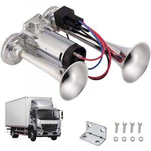 Klaxon &agrave; air 12 V, 600 dB super puissant pour voiture, klaxon &agrave; double tube avec compresseur, pour camion, train, voiture, van (argent&eacute;)
