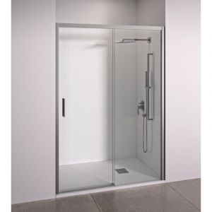 BELLOBATH - Paroi de Douche Frontale Coulissante + Fixe - Verre Tremp&eacute; 6 mm Anticalcaire - Argent Mat - Largeur adaptable 155-160 cm