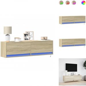 Meuble tv mural avec lumi&egrave;res led ch&ecirc;ne sonoma 140x31x38 cm - Meuble tv Mural - Meubles tv Muraux - Meuble tv Suspendu Au Mur - Meuble tv Flottant