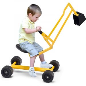 GOPLUS Voiture Jouet Pelle Sable pour Enfant 4 &agrave; 12 Ans-Si&egrave;ge Pivotant &agrave; 360 Degr&eacute;s-2 Bras et 4 Roues Antid&eacute;rapantes Jaune
