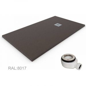 Decohor - Receveur de douche en Résine extra-plat quartz. Texture Ardoise. Marron chocolat ral: 8017 80X90CM