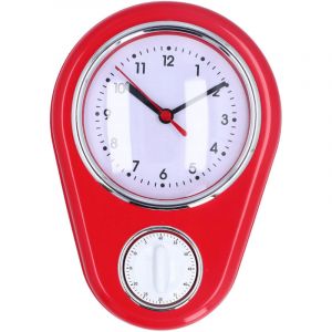 SJLERST Minuterie de cuisine de 9 pouces, horloge murale multifonction innovante, temps pr&eacute;cis, fonctionnement silencieux, Quartz pour la maison rouge