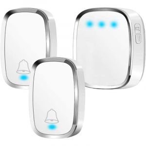 Sonnette Sans Fil Etanche, Sonnette de Porte Ext&eacute;rieur &agrave; 300m de Port&eacute;e, 2 Emetteur & 1 R&eacute;cepteurs, Kit de Carillon Sans Fil avec led Flash, 36