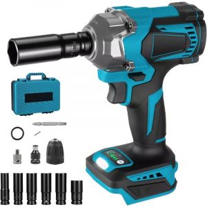 Clé à Chocs Sans Fil Brushless compatible avec Makita 18V batterie, 700 Nm 1/2" Boulonneuse a Choc Electrique, Visseuse à Chocs avec 6 Douilles, pour