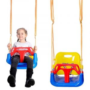 Balan&ccedil;oire pour B&eacute;b&eacute;s, Balan&ccedil;oire B&eacute;b&eacute; Enfants 3 en 1, Siege Bebe Balancoire avec Dossier et Ceinture de S&eacute;curit&eacute;, 6 Mois &agrave; 6 Ans, Swing Set