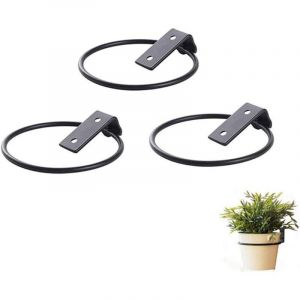 Anneau de support de pot de fleur de 4,5 pouces fix&eacute; au mur, ensemble de 3 crochets de jardini&egrave;re murale, support pliable en fer noir, jardini&egrave;res de