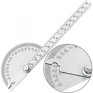 Jalleria - Rapporteur en acier inoxydable 0-180 degrés goniomètre, jauge d'angle avec règle de mesure de 140 mm, chercheur d'angle de mesure en métal