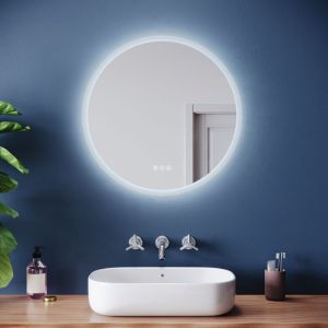SIRHONA Miroir lumineux de salle de bain - Miroir de salle de bain rond antibu&eacute;e avec Bluetooth et &eacute;clairage &agrave; trois modes, prise &eacute;lectrique