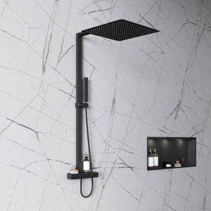 Bernstein - Colonne de douche combin&eacute;e thermostatique acier inoxydable + pommeau 40x40cm - 112,5x50cm - NT6705 Noir, Noir 40x40cm