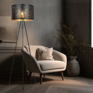 Globo - Lampadaire Lampe de salon à 3 pieds Lampadaire lampe d'appoint en or noir, métal plastique, 1x E27, DxH 38x153 cm