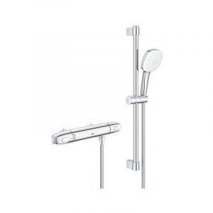 Grohe - Grohtherm 1000 Ensemble de douche - robinet de douche thermostatique - HOH=12cm - avec ensemble de douche - 60cm - pomme de douche carrée - 2