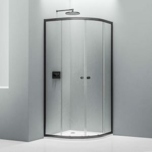 Bernstein - Cabine de douche arrondie 80x80x195cm (LxPxH) verre 6mm, 2 portes coulissantes étanches, profilé Noir mat - NT509 90x90cm, Noir mat