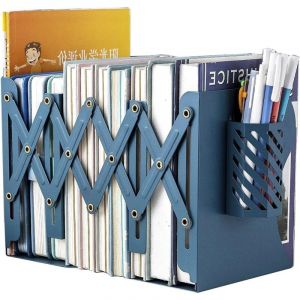 Serre-livres réglables en métal, adaptés aux étagères lourdes, support de livre antidérapant pour bibliothèque de bureau (bleu)