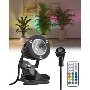 6W RGB LED Spot &agrave; Pince avec T&eacute;l&eacute;commande, 15 Lumi&egrave;res RGB + Blanc Chaud 3000K, IP65 R&eacute;sistant &agrave; l'Eau pour Int&eacute;rieur et Ext&eacute;rieur, Lampe &agrave; Pince